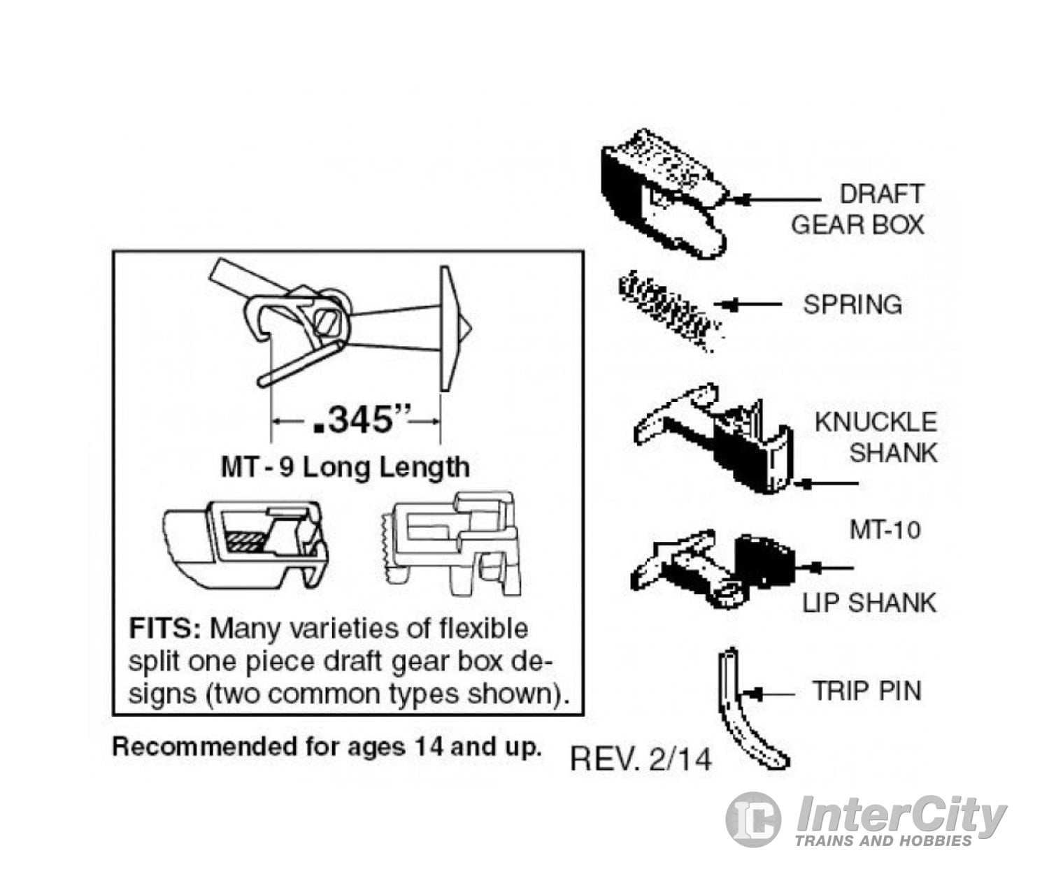 Micro Trains N 130014 Truck Mount Couplers -- T Shank .345 .88Cm (Long) 2 Pairs & Trucks