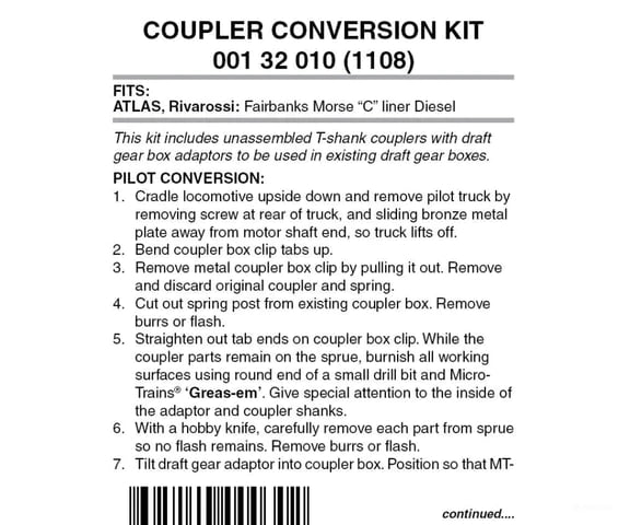 Micro Trains 132010 Locomotive Coupler Conversion Kits - Atlas Fairbanks-Morse Diesel Couplers &