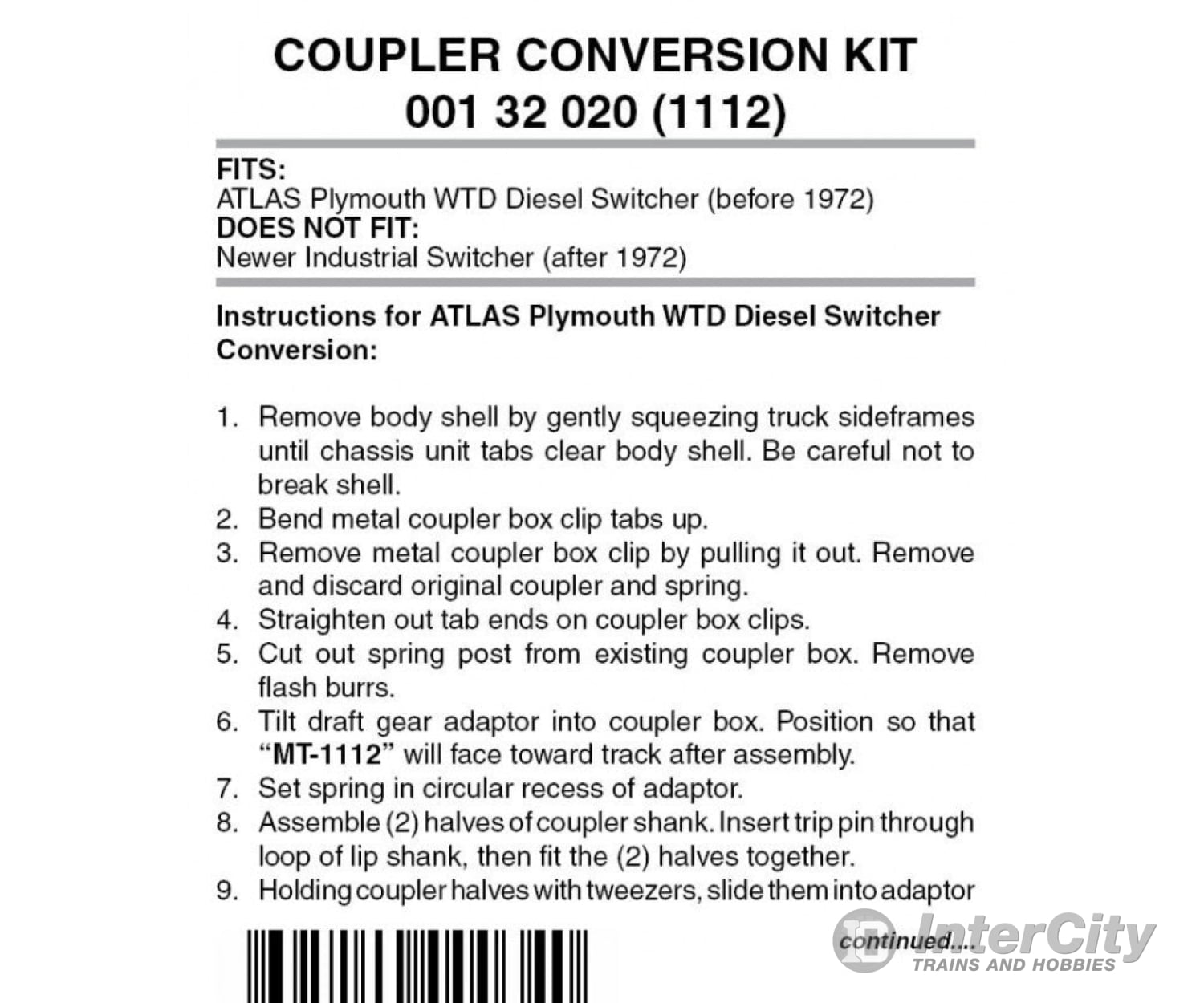 Micro Trains N 132020 Locomotive Coupler Conversion Kits -- Atlas Plymouth Wtd Switcher Couplers &