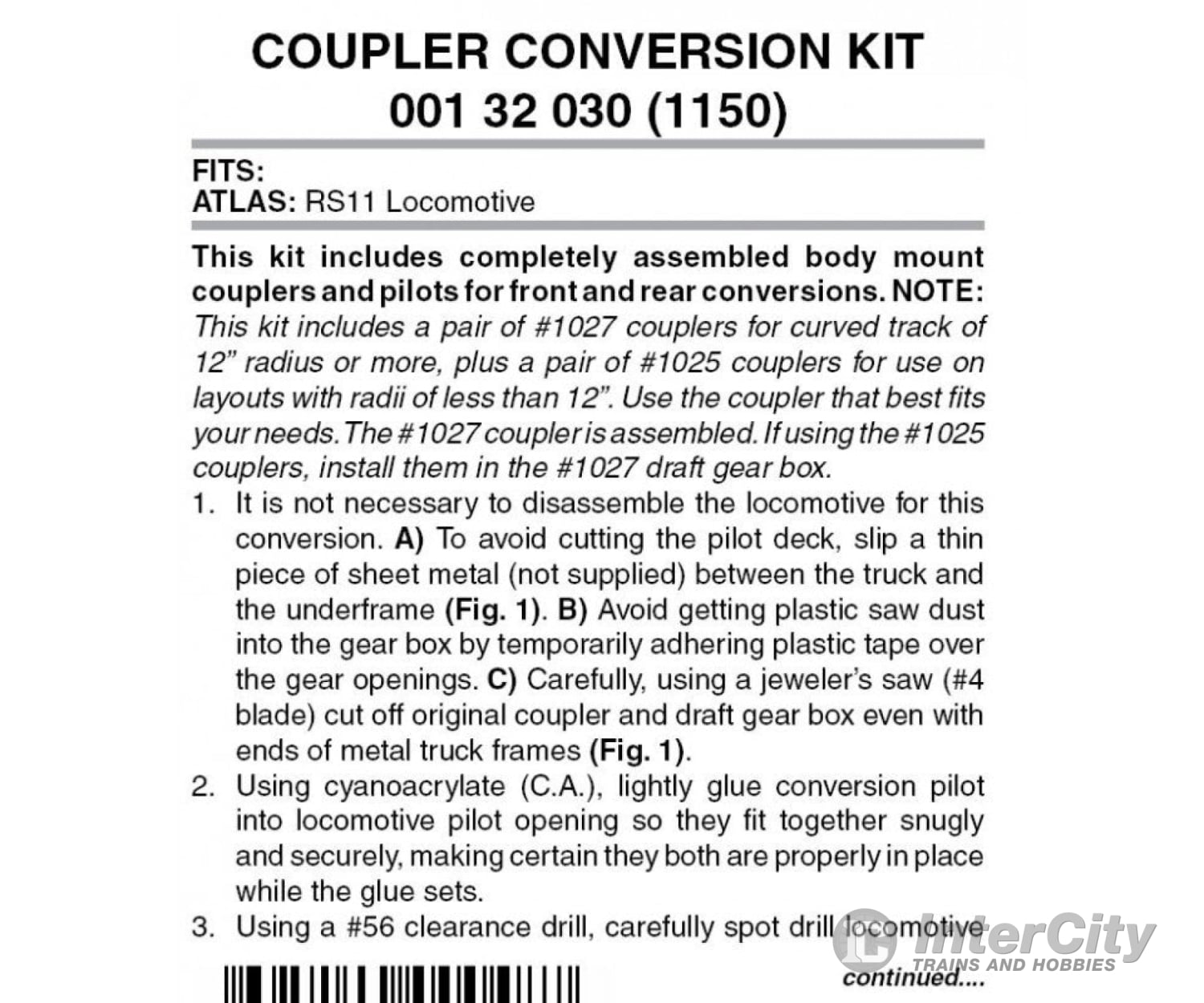 Micro Trains N 132030 Locomotive Coupler Conversion Kits W/Pilot Face -- Atlas Rs11 (Black Pilot)