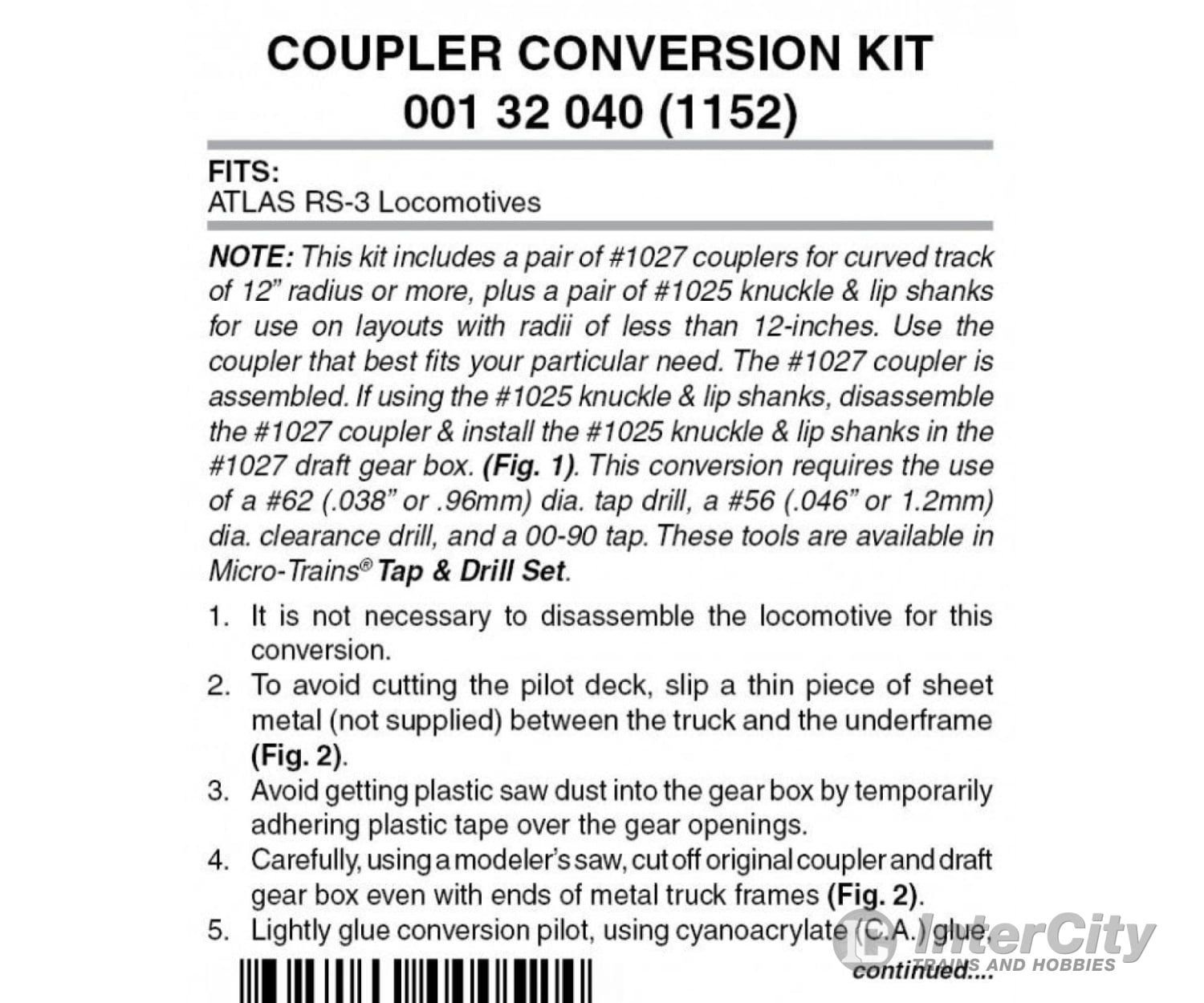 Micro Trains N 132040 Locomotive Coupler Conversion Kits W/Pilot Face -- Atlas Rs3 (Black Pilot)