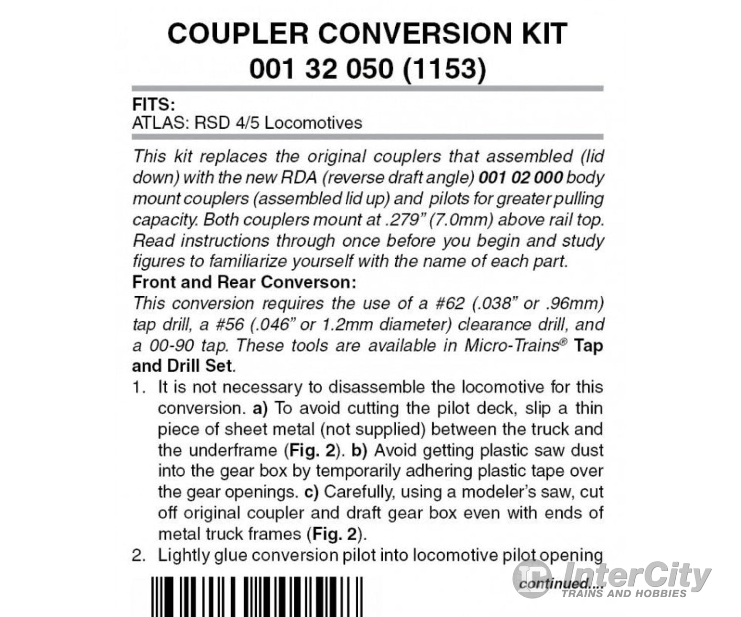 Micro Trains N 132050 Locomotive Coupler Conversion Kits W/Pilot Face -- Atlas Rsd4/5 (Black Pilot)