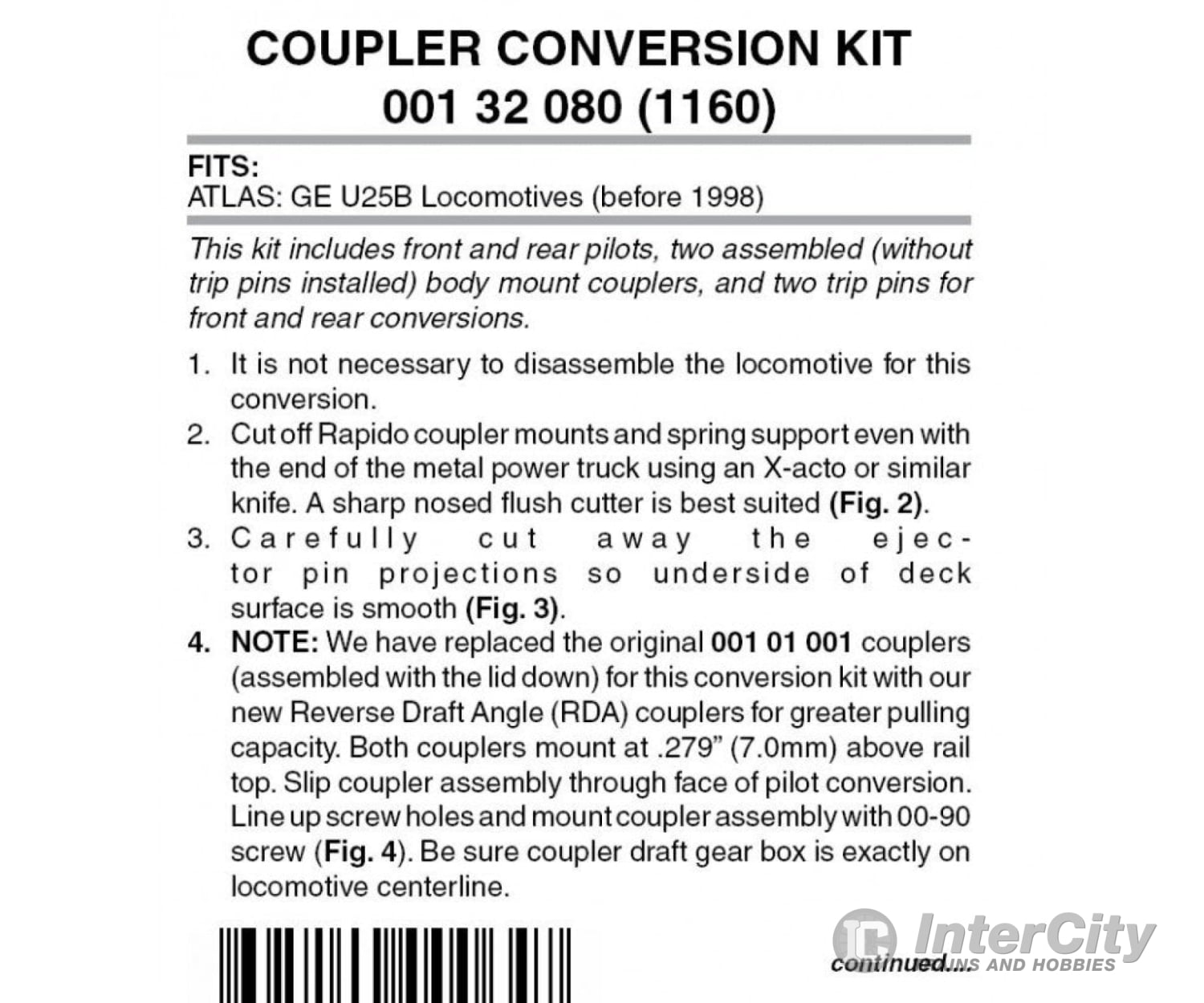 Micro Trains N 132080 Locomotive Coupler Conversion Kits W/Pilot Face -- Atlas Ge U25B (Black Pilot)