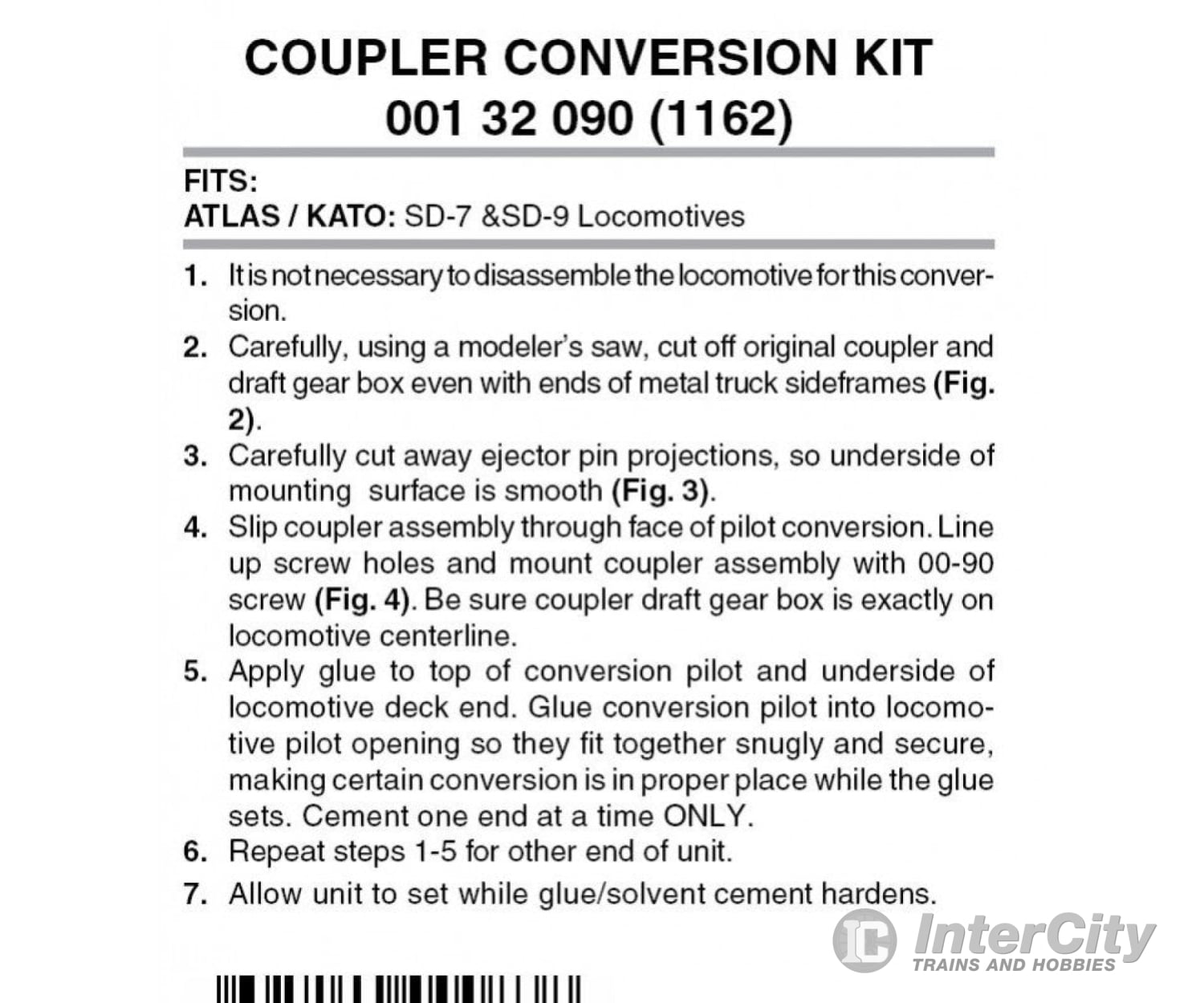 Micro Trains N 132090 Locomotive Coupler Conversion Kits W/Pilot Face -- Atlas Sd7 Or Sd9 (Black