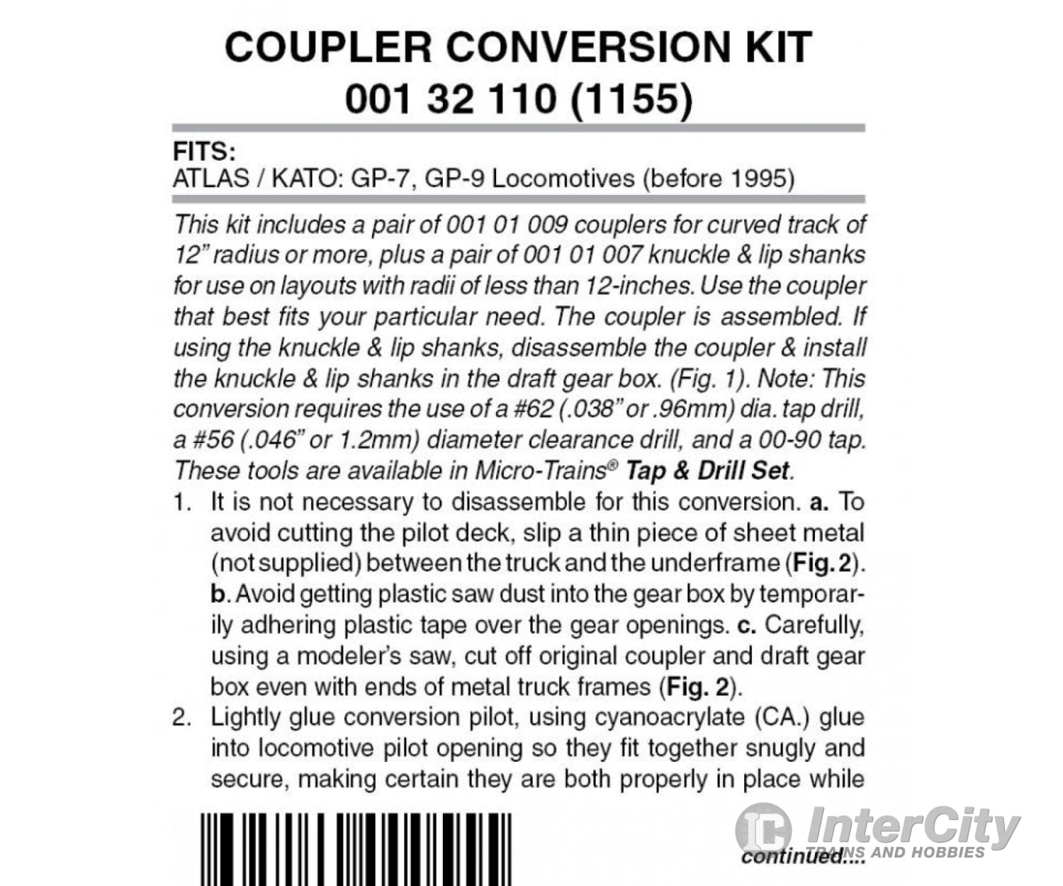 Micro Trains N 132110 Locomotive Coupler Conversion Kits W/Pilot Face -- Atlas Gp7 Or Gp9 (Black