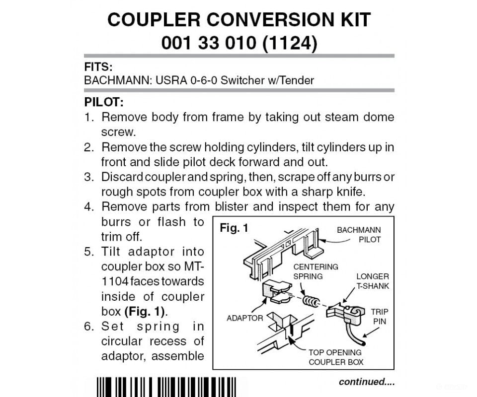Micro Trains 133010 Locomotive Coupler Conversion Kits W/Pilot Face - Bachmann 0-6-0 Usra Switcher