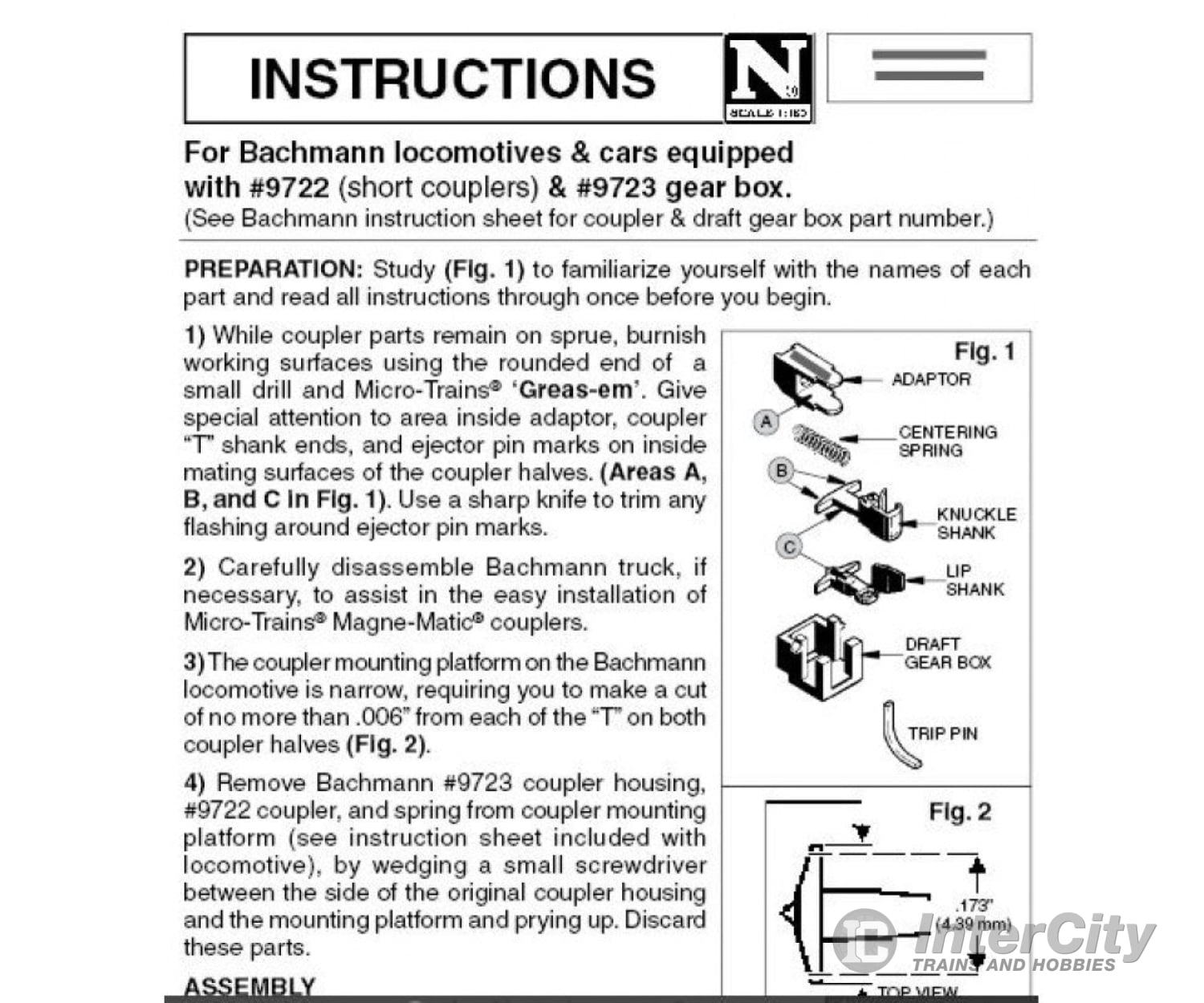 Micro Trains N 133030 Truck Mount Couplers -- Bachmann Short 2 Pairs & Trucks