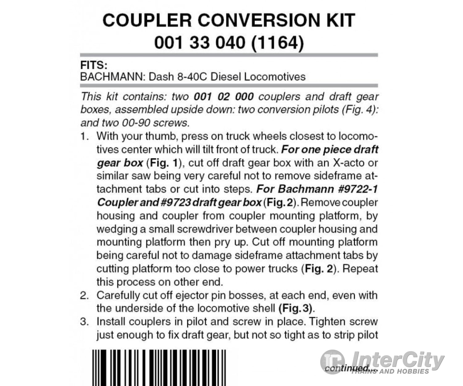 Micro Trains N 133040 Locomotive Coupler Conversion Kits W/Pilot Face -- Bachmann Dash 8-40C (Black