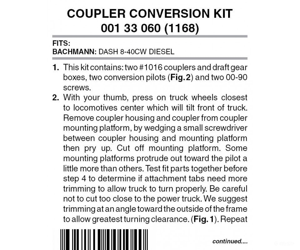 Micro Trains N 133060 Locomotive Coupler Conversion Kits W/Pilot Face -- Bachmann 8-40Cw (Front &