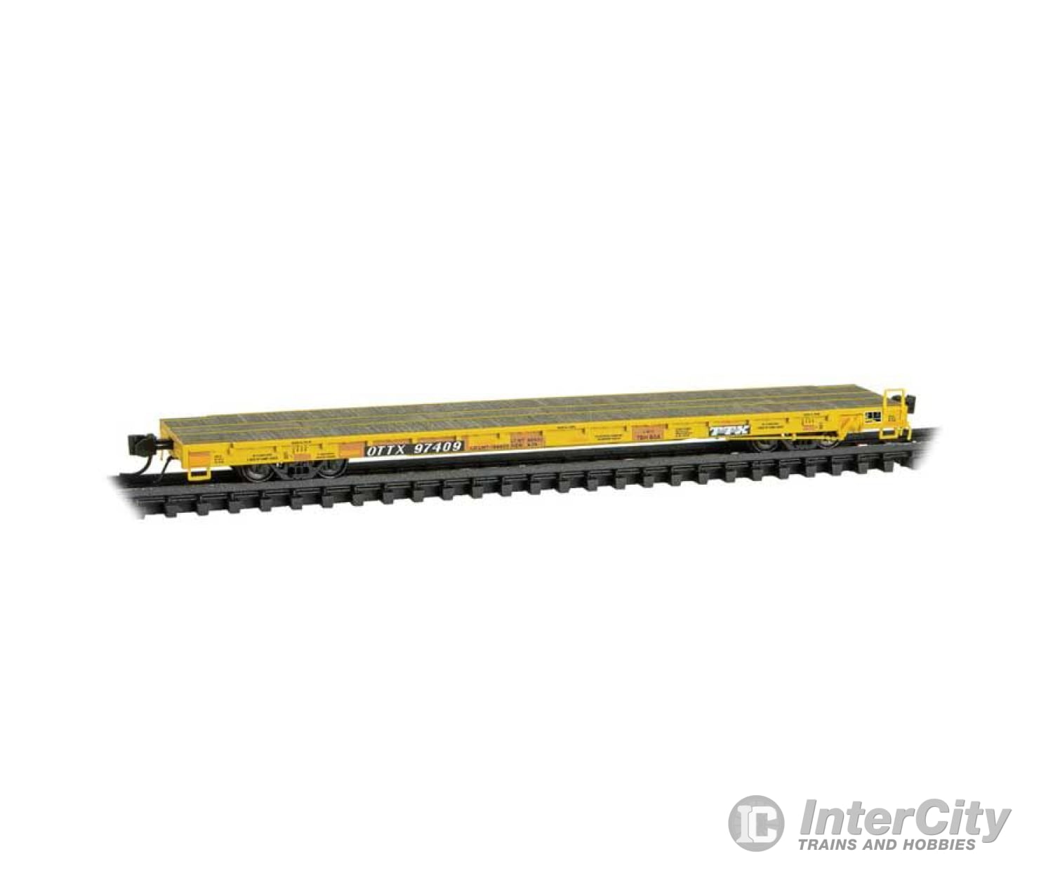 Micro Trains N 13400012 Thrall 60’ Flatcar - Ready To Run Ttx Ottx #97409 (Yellow Black White)