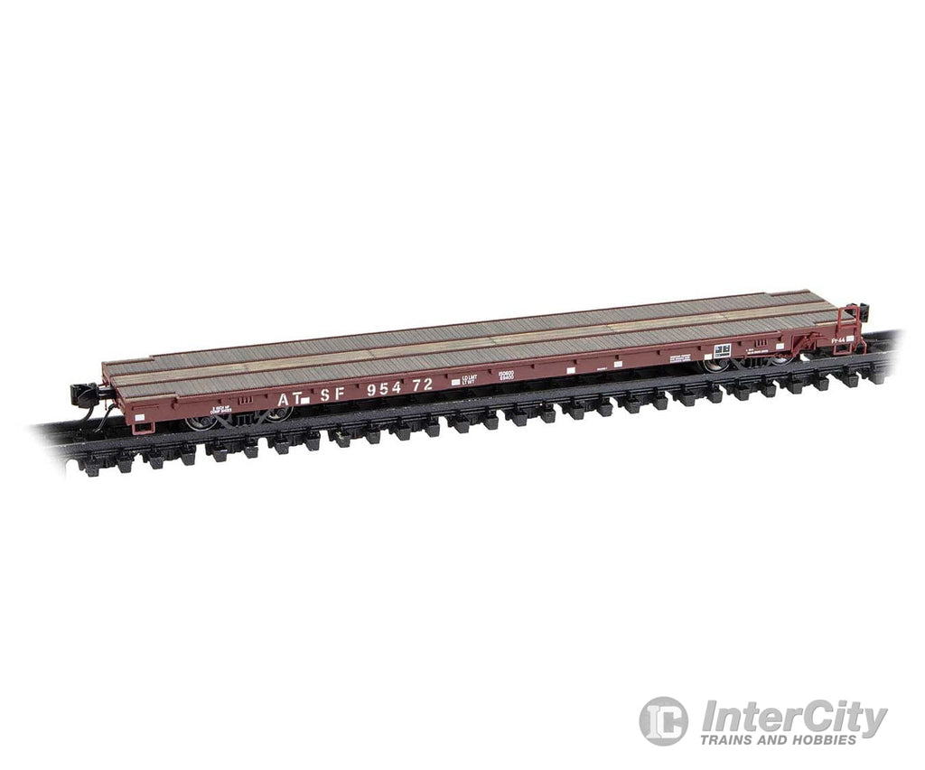 Micro Trains N 13400042 Thrall 60’ Flatcar - Ready To Run Santa Fe #95472 (Boxcar Red) Freight Cars