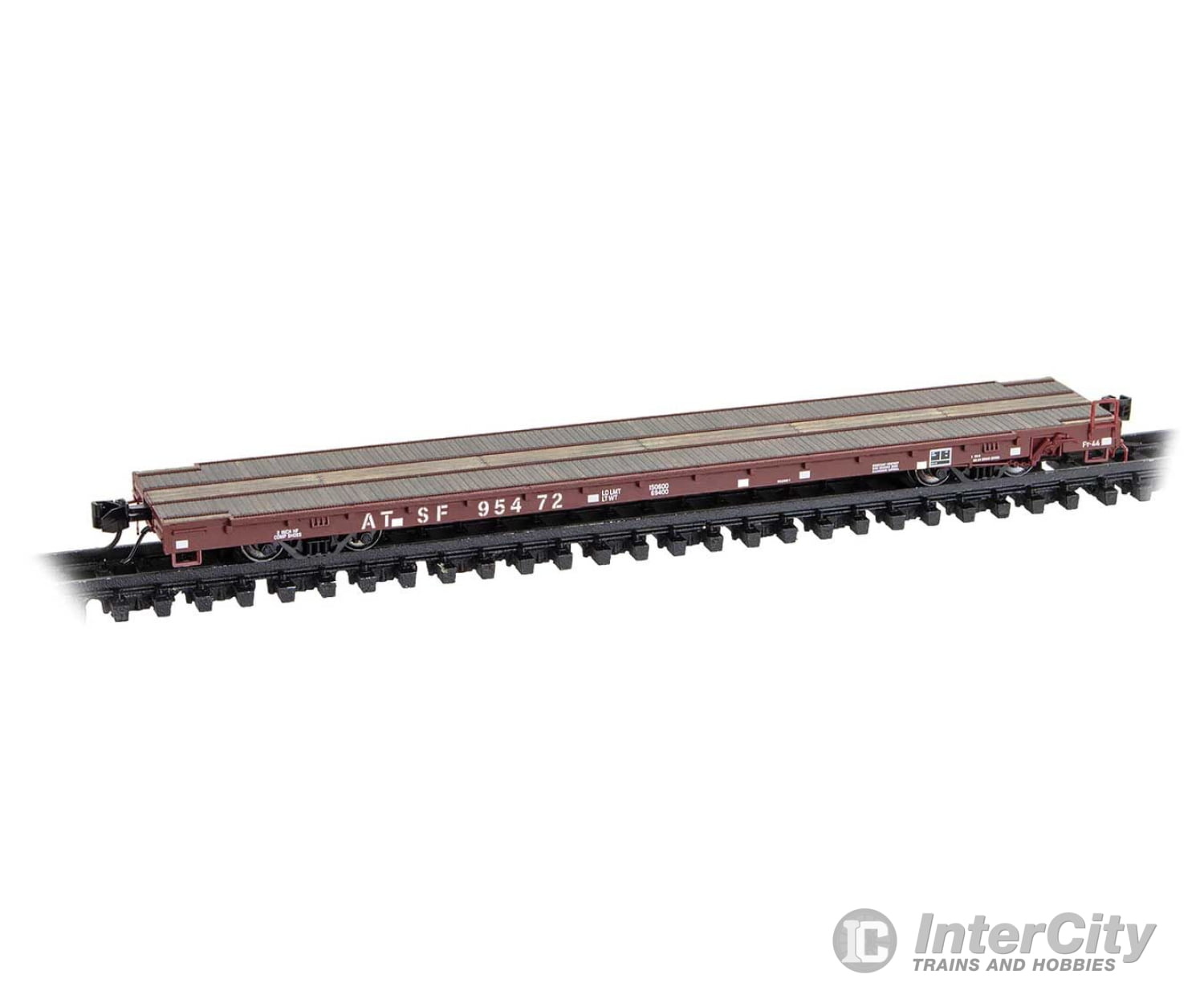 Micro Trains N 13400042 Thrall 60’ Flatcar - Ready To Run Santa Fe #95472 (Boxcar Red) Freight Cars