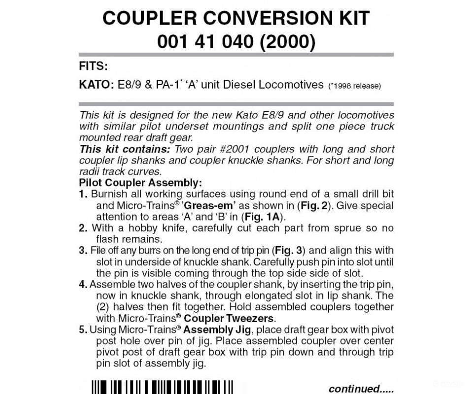 Micro Trains N 141040 Locomotive Coupler Conversion Kits -- Kato E8A & E9A Couplers Trucks