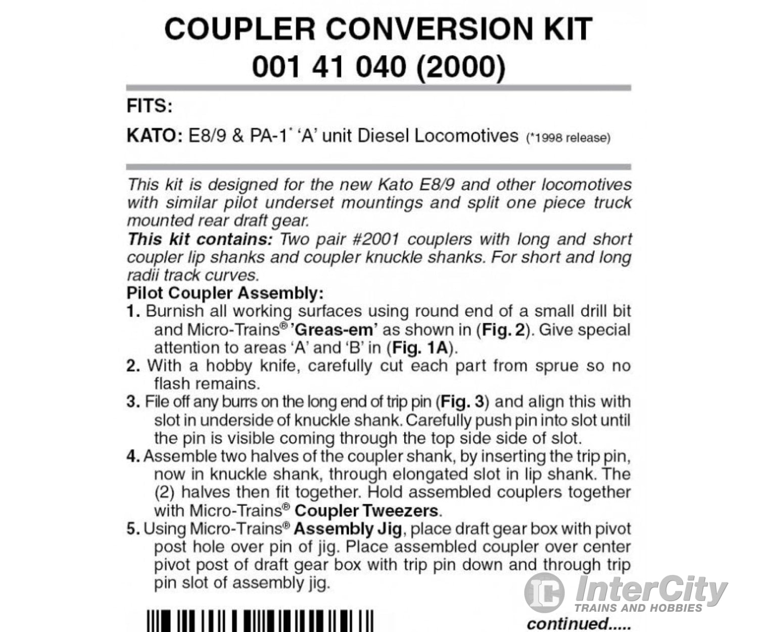 Micro Trains N 141040 Locomotive Coupler Conversion Kits -- Kato E8A & E9A Couplers Trucks