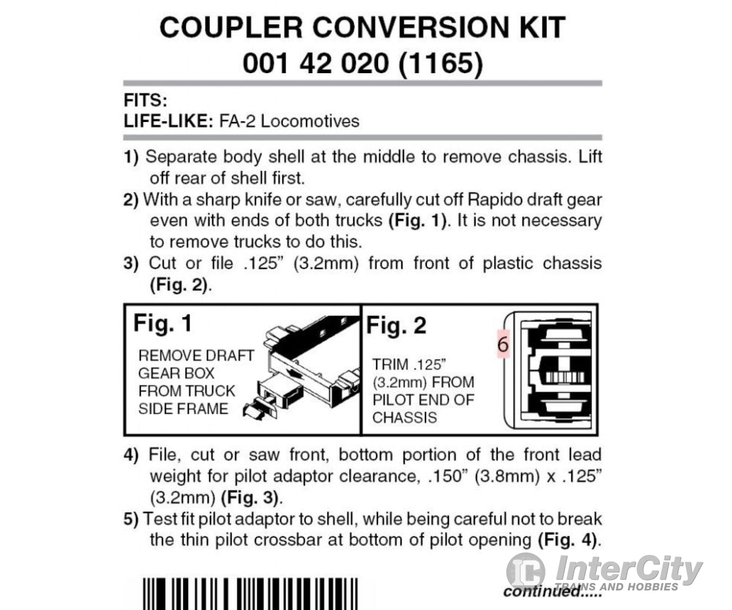 Micro Trains N 142020 Locomotive Coupler Conversion Kits W/Pilot Face -- Life Like Fa2 (Front & Rear