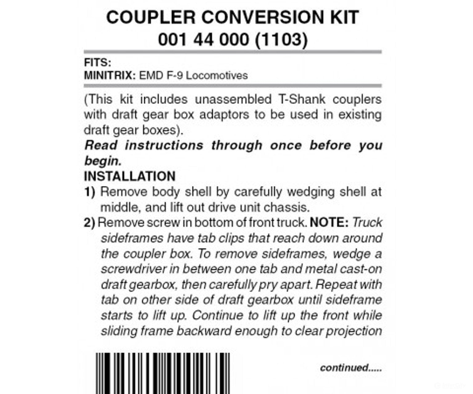 Micro Trains 144000 Locomotive Coupler Conversion Kits - Minitrix Emd F9 Powered Couplers & Trucks