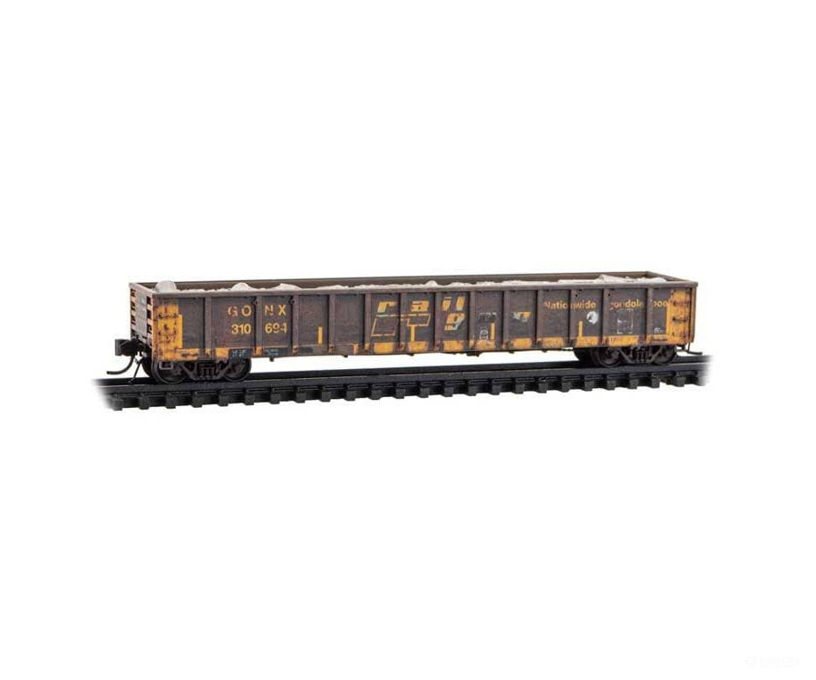 Micro Trains N 170144014 Greenville 2494 52’6’’ Mill Gondola with Load - Railgon #310694 (Weathered black yellow
