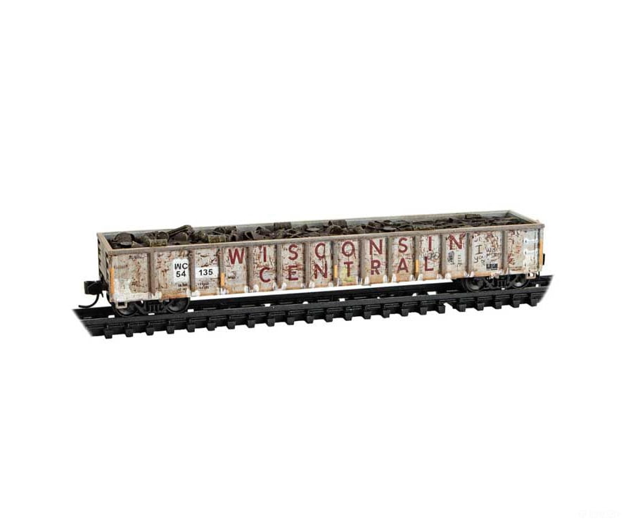 Micro Trains N 170144020 Greenville 2494 52’6’’ Mill Gondola with Load - Wisconsin Central #54135 (Weathered gray