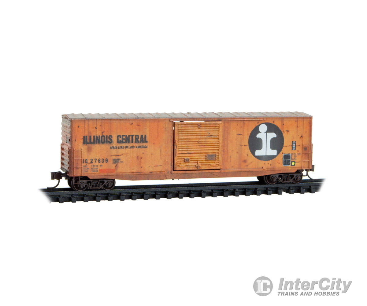 Micro Trains N 18044530 50’ Boxcar with 10’ Door No Roofwalk Short Ladders & Plank Door - Ready t - Illinois Central