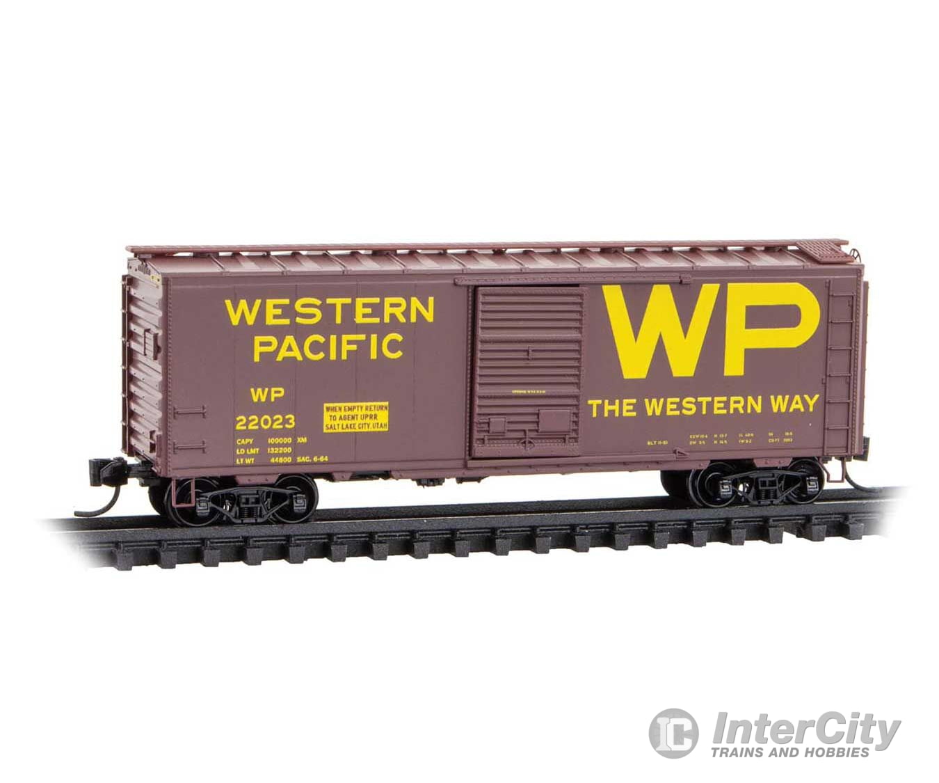 Micro Trains N 2000517 40’ Single-Door Boxcar - Western Pacific #22023 (Boxcar Red yellow Block Western Way Slogan)