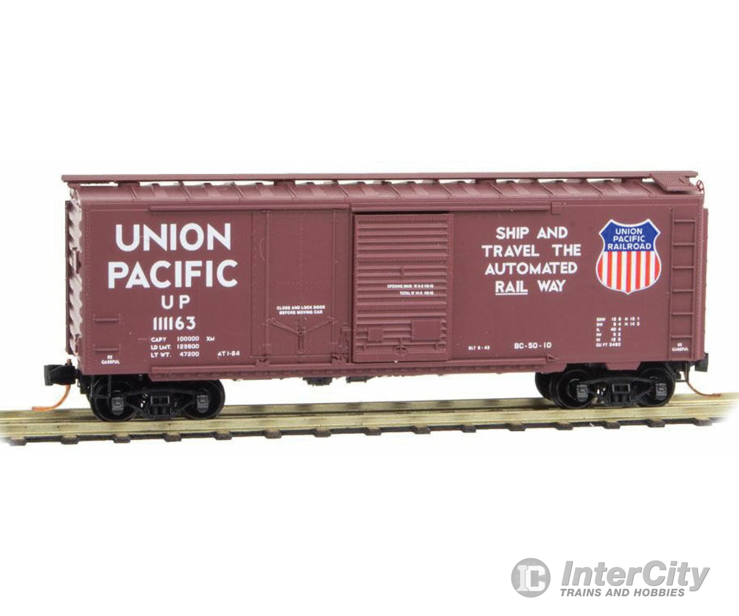 Micro Trains N 2200192 40 Plug & Sliding Door Boxcar - Ready To Run -- Union Pacific #111163 (Boxcar