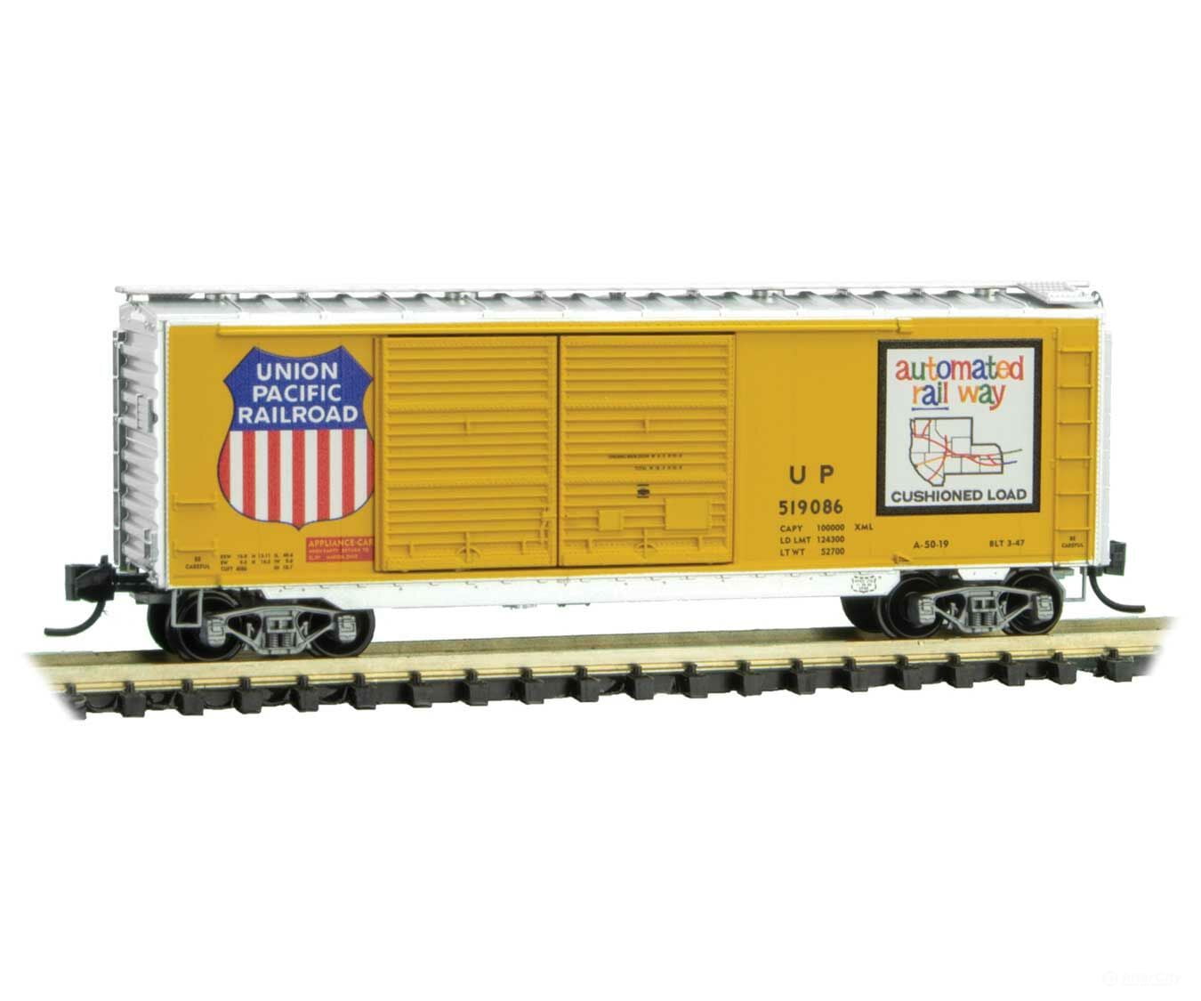 Micro Trains N 2300361 40 Double-Door Boxcar - Ready To Run -- Union Pacific 519086 (Armour Yellow
