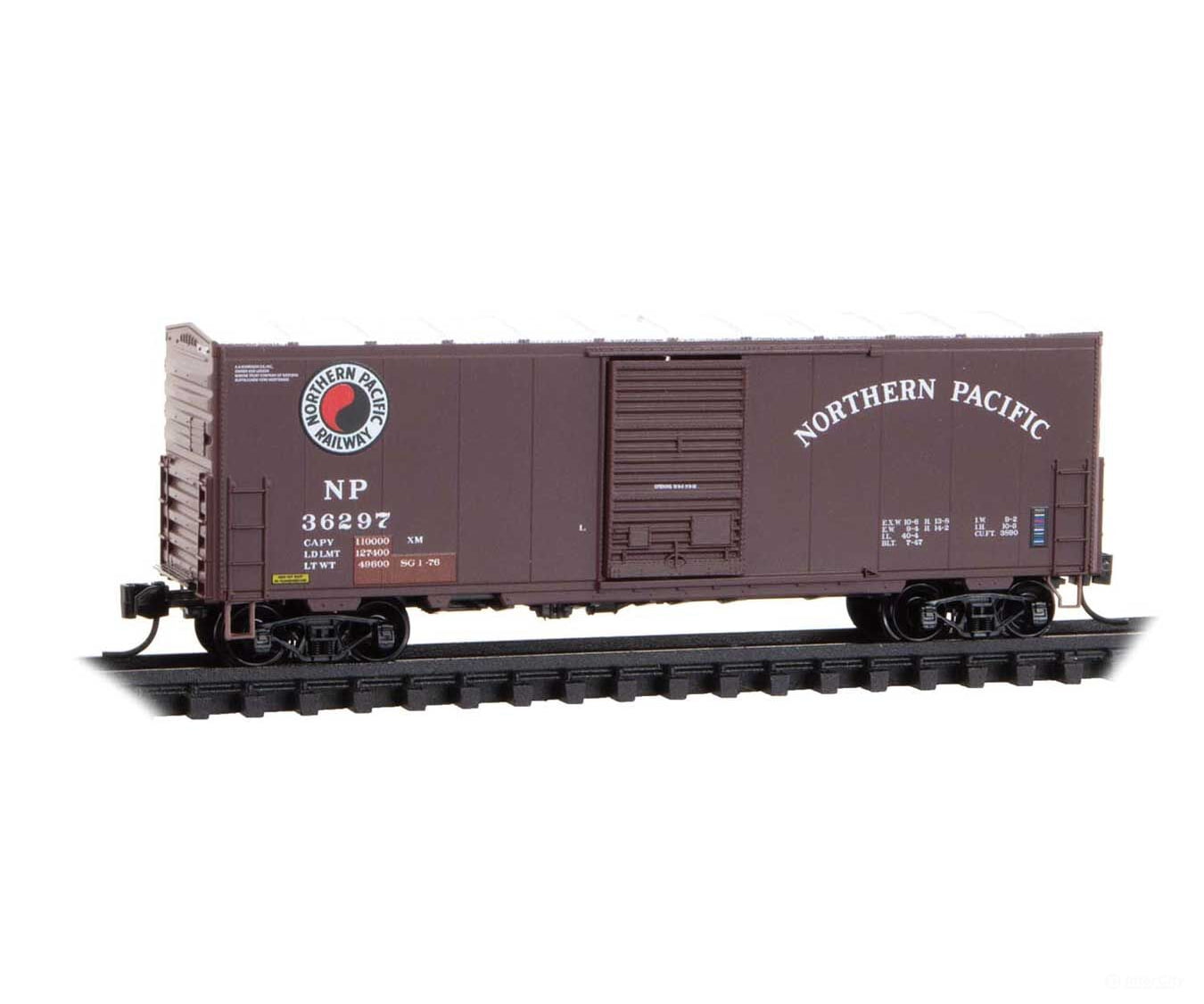 Micro Trains N 2400600 40’ Single-Door Boxcar No Roofwalk - Northern Pacific #36297 (Boxcar Red white red black Monad