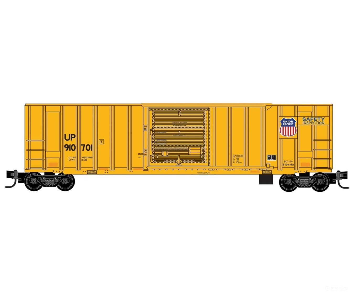 Micro Trains N 2500336 50’ Rib-Side Track Inspection Car No Roofwalk - Union Pacific #910701 (Armour Yellow