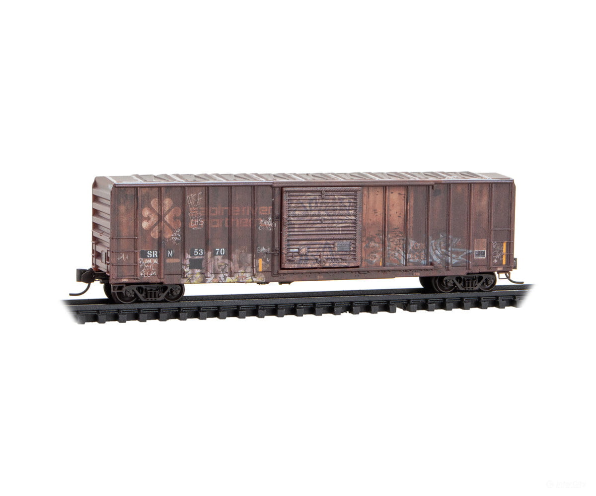 Micro Trains N 2544396 50’ Rib-Side Single-Door Boxcar No Roofwalk - Sabine River & Northern #5370 (Weathered red