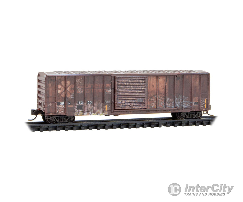 Micro Trains N 2544396 50’ Rib-Side Single-Door Boxcar No Roofwalk - Sabine River & Northern #5370 (Weathered red