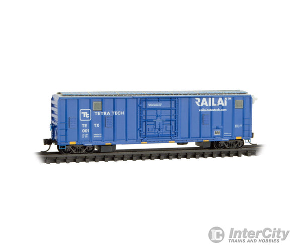Micro Trains N 2700510 50’ Track Inspection Rib-Side Plug-Door Boxcar No Roofwalk - Tetra Tech #1 (blue white yellow