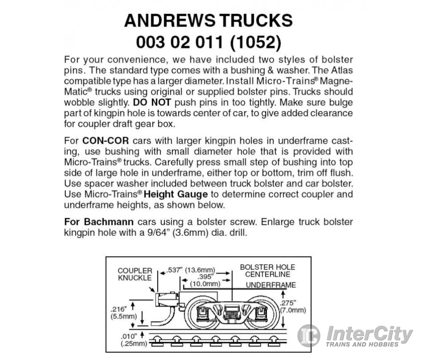 Micro Trains N 302011 Andrews Trucks -- With Short Couplers 1 Pair &