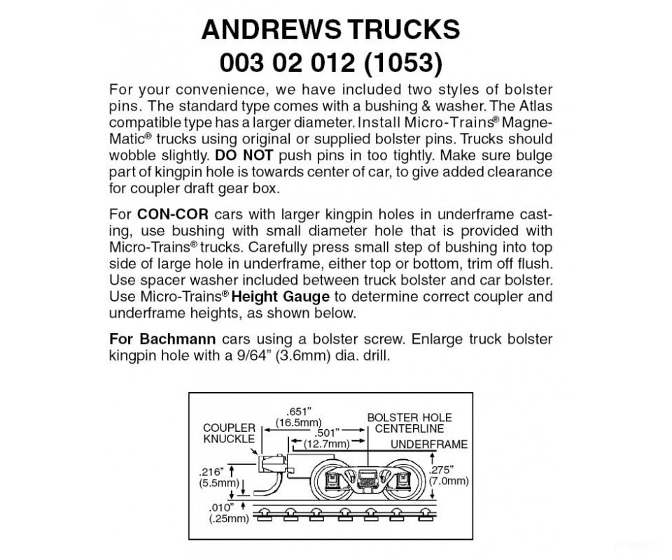 Micro Trains N 302012 Andrews Trucks -- With Medium Couplers 1 Pair &