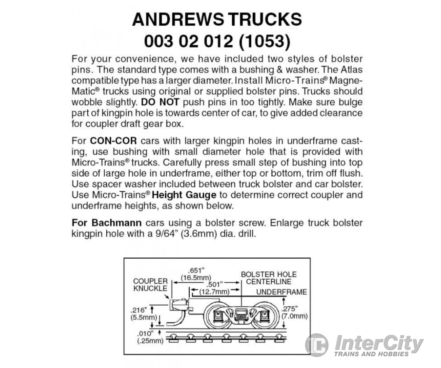 Micro Trains N 302012 Andrews Trucks -- With Medium Couplers 1 Pair &