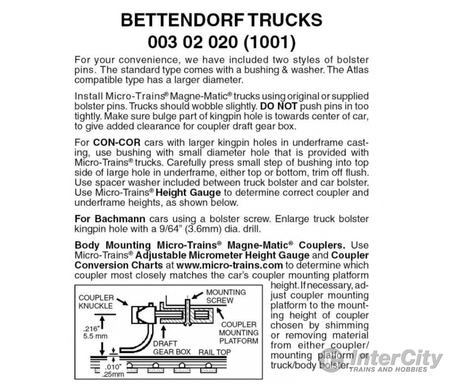 Micro Trains N 302020 Bettendorf Trucks -- Without Couplers 1 Pair &