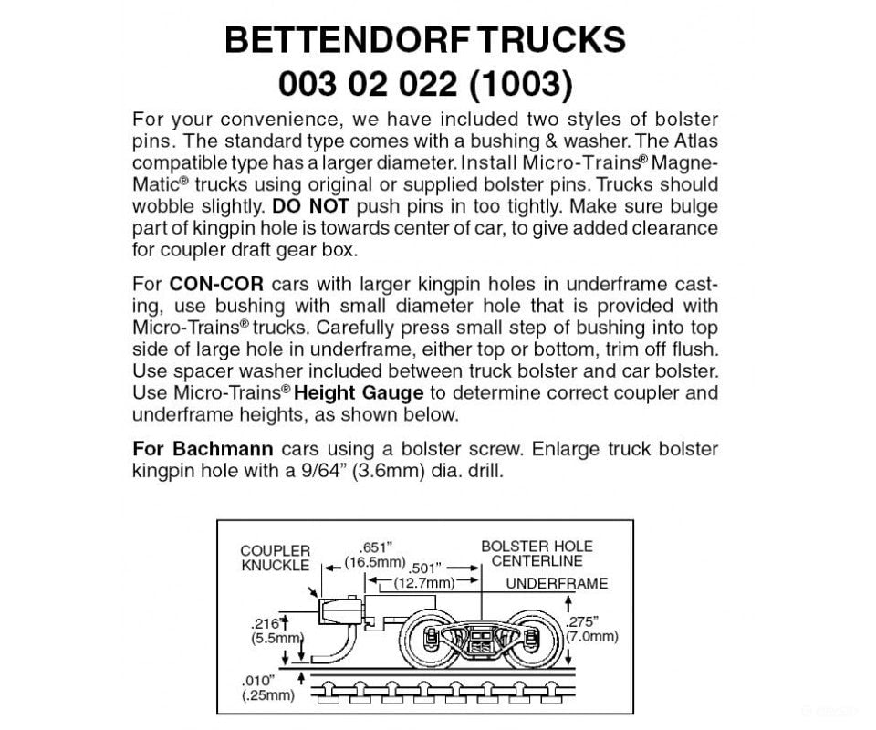 Micro Trains 302022 #1003 Bettendorf Trucks - With Medium Extension Couplers (Black) 1 Pair &