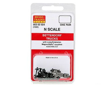 Micro Trains N 302024 Bettendorf Trucks -- With Couplers Extended Bolster 1 Pair &