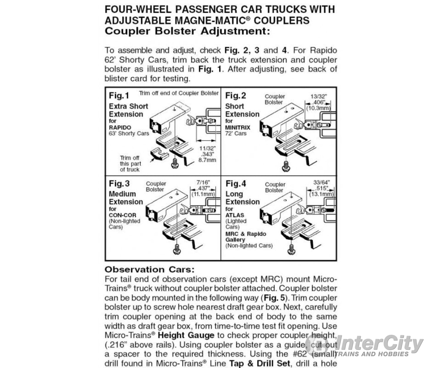 Micro Trains N 302051 Four-Wheel Passenger Car Trucks -- With Adjustable Length Couplers 1 Pair &