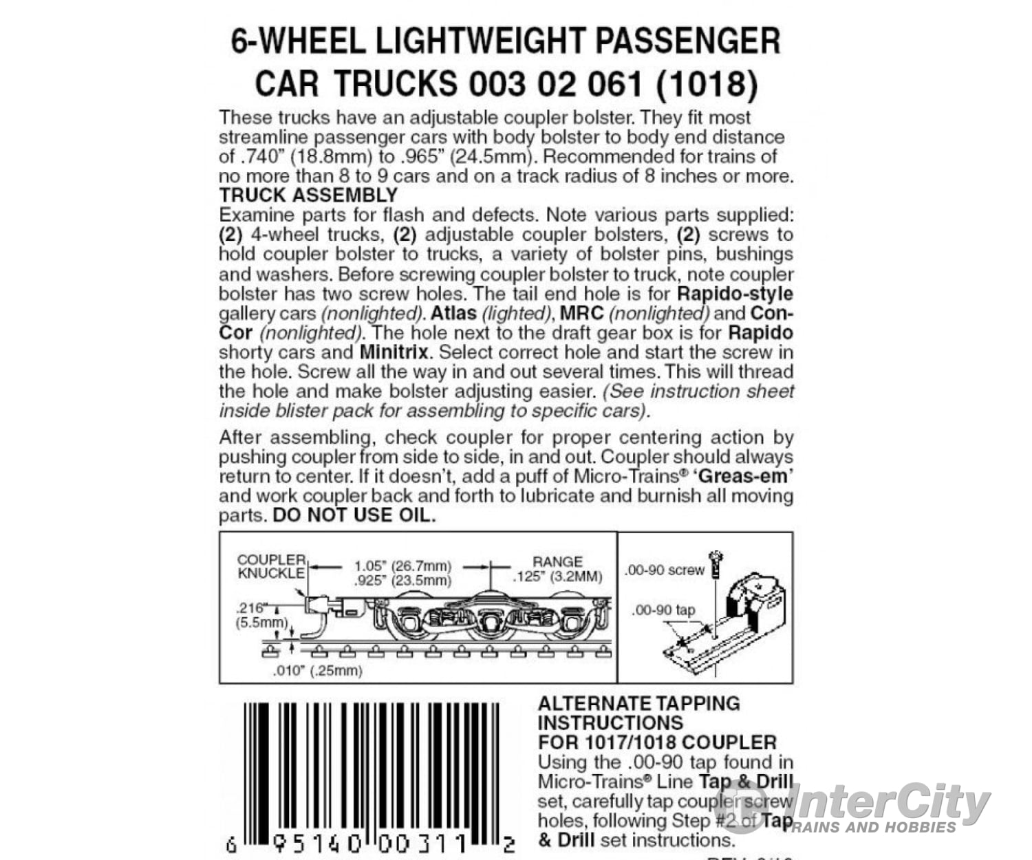 Micro Trains N 302061 Six-Wheel Passenger Car Trucks -- With Adjustable Couplers 1 Pair &