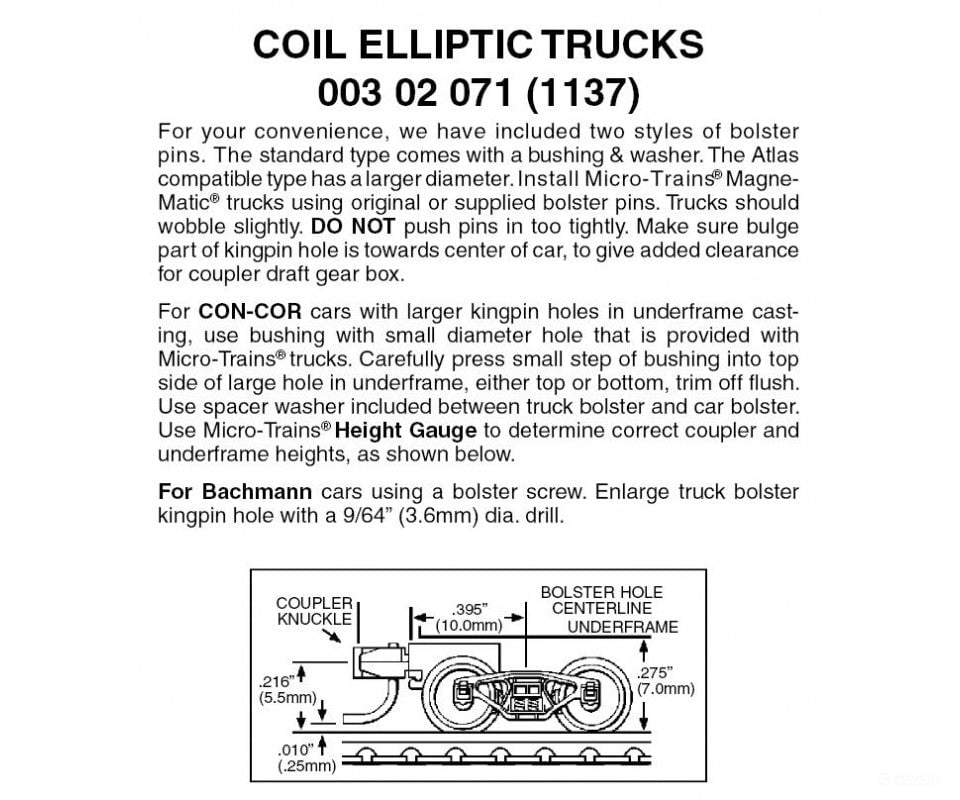 Micro Trains N 302071 Coil-Elliptic Trucks -- With Short Extension Couplers 1 Pair &
