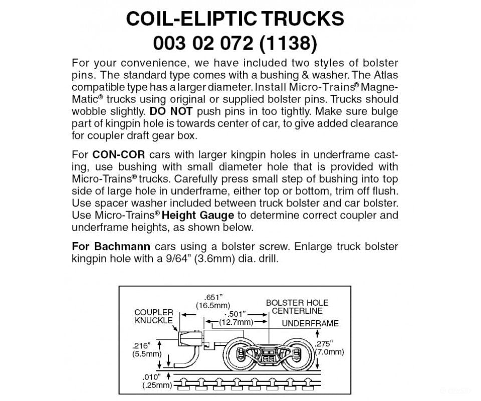 Micro Trains N 302072 Coil-Elliptic Trucks -- With Medium Extension Couplers 1 Pair &