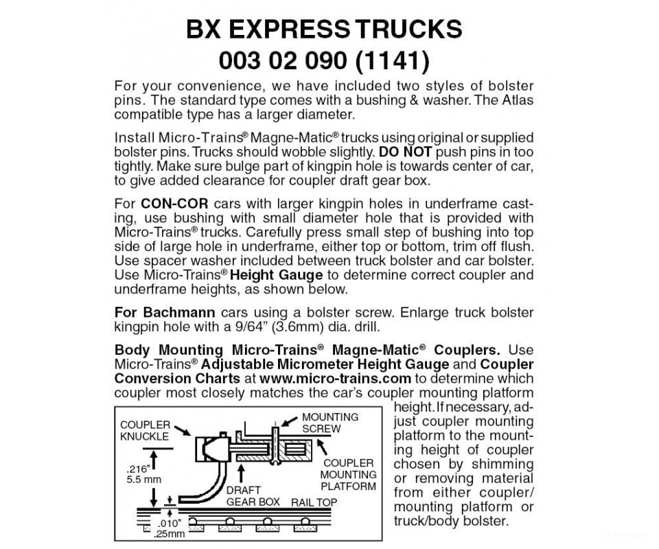 Micro Trains N 302090 Rea Express Reefer Style Trucks -- Less Couplers 1 Pair &