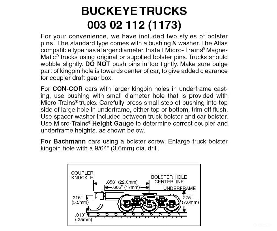 Micro Trains N 302112 Freight Car Trucks 1 Pair -- Buckeye 3-Axle 6-Wheel W/Medium Extension Mounted
