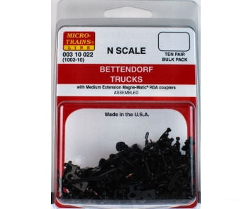 Micro Trains 310022 Bettendorf Trucks - With Medium Extended Couplers (Black) 10 Pairs &