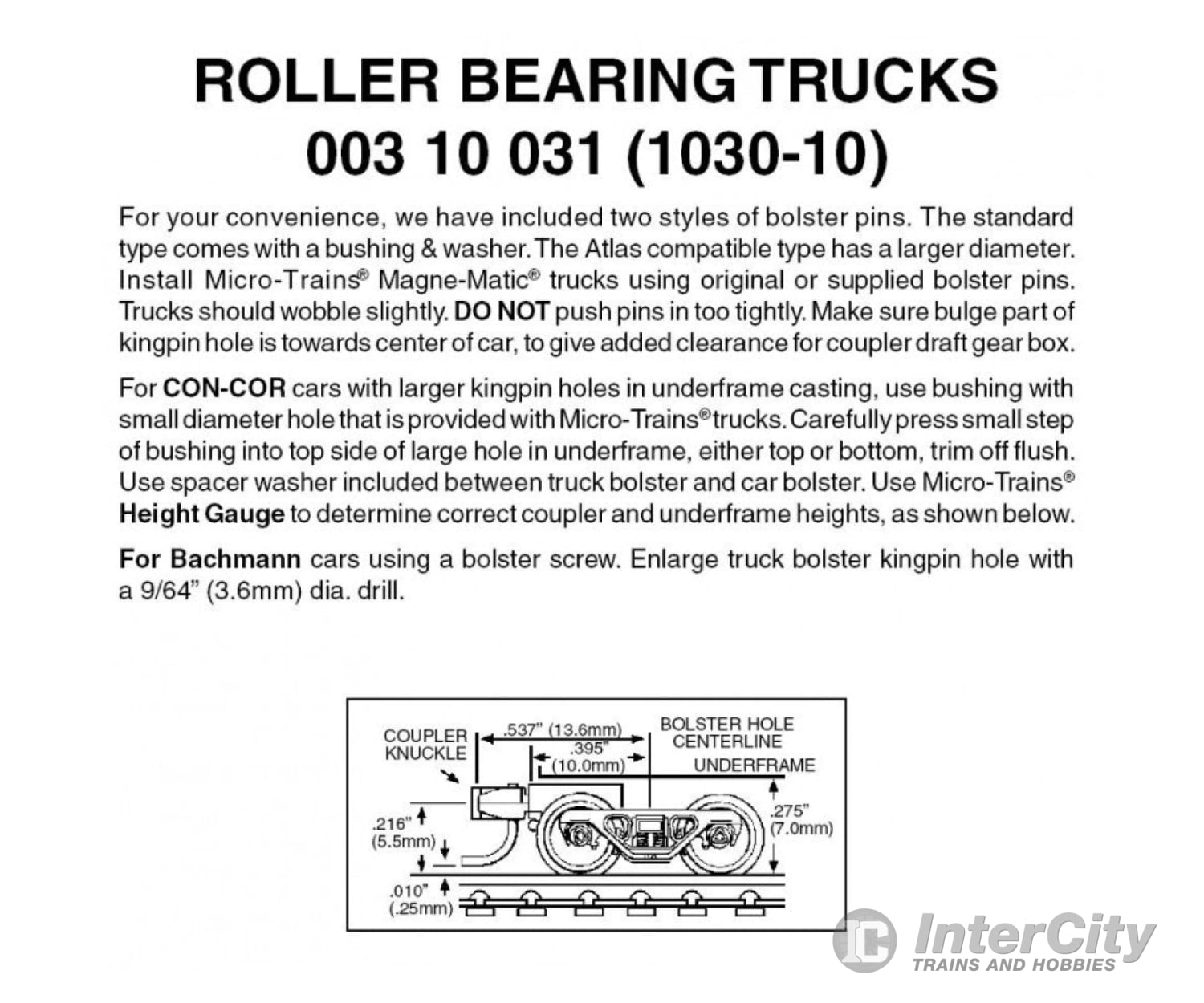 Micro Trains N 310031 Roller-Bearing Trucks -- With Short Extended Couplers (Black) 10 Pairs &