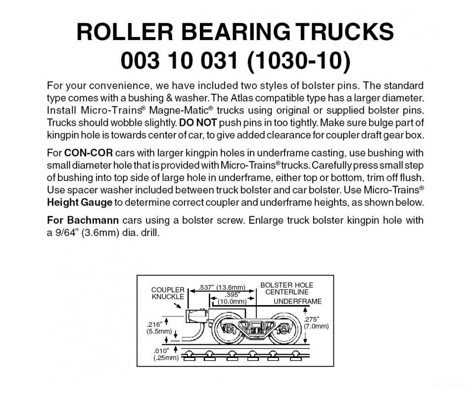 Micro Trains N 310031 Roller-Bearing Trucks -- With Short Extended Couplers (Black) 10 Pairs &