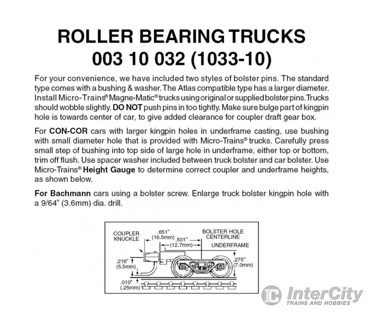 Micro Trains N 310032 Roller-Bearing Trucks -- With Medium Extended Couplers (Black) 10 Pairs &