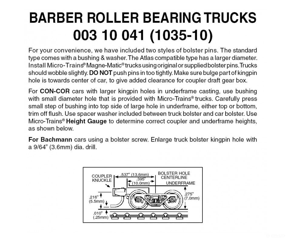 Micro Trains 310041 Barber Roller-Bearing Trucks - With Short Extended Couplers (Black) 10 Pairs &
