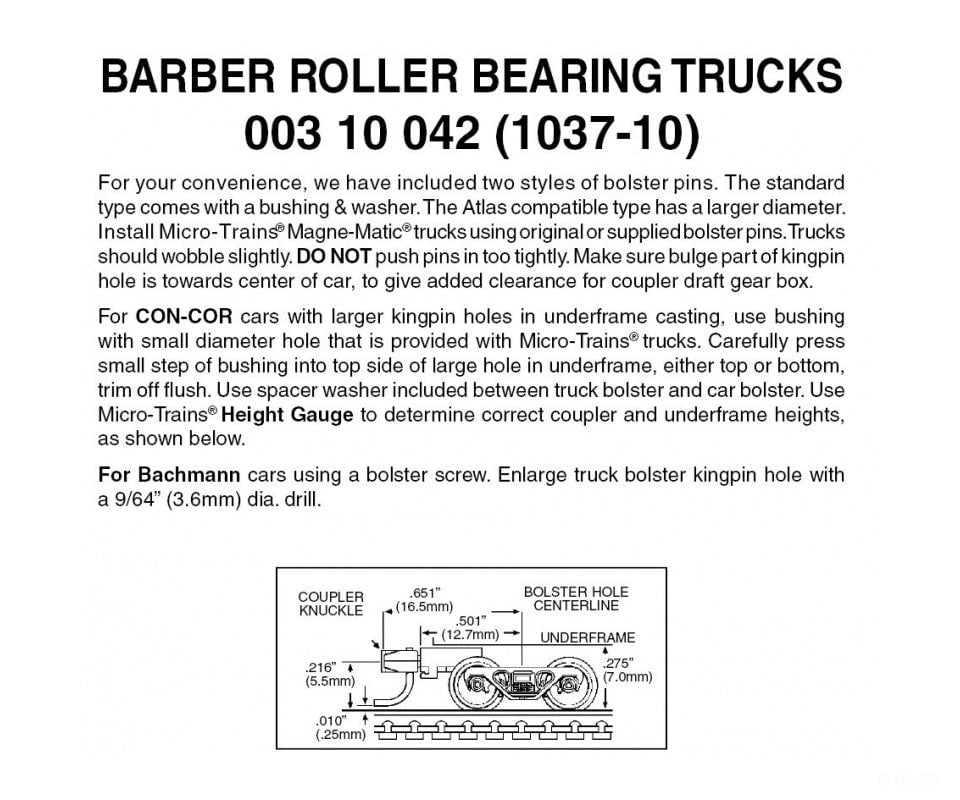 Micro Trains N 310042 Barber Roller-Bearing Trucks -- With Medium Extended Couplers (Black) 10 Pairs