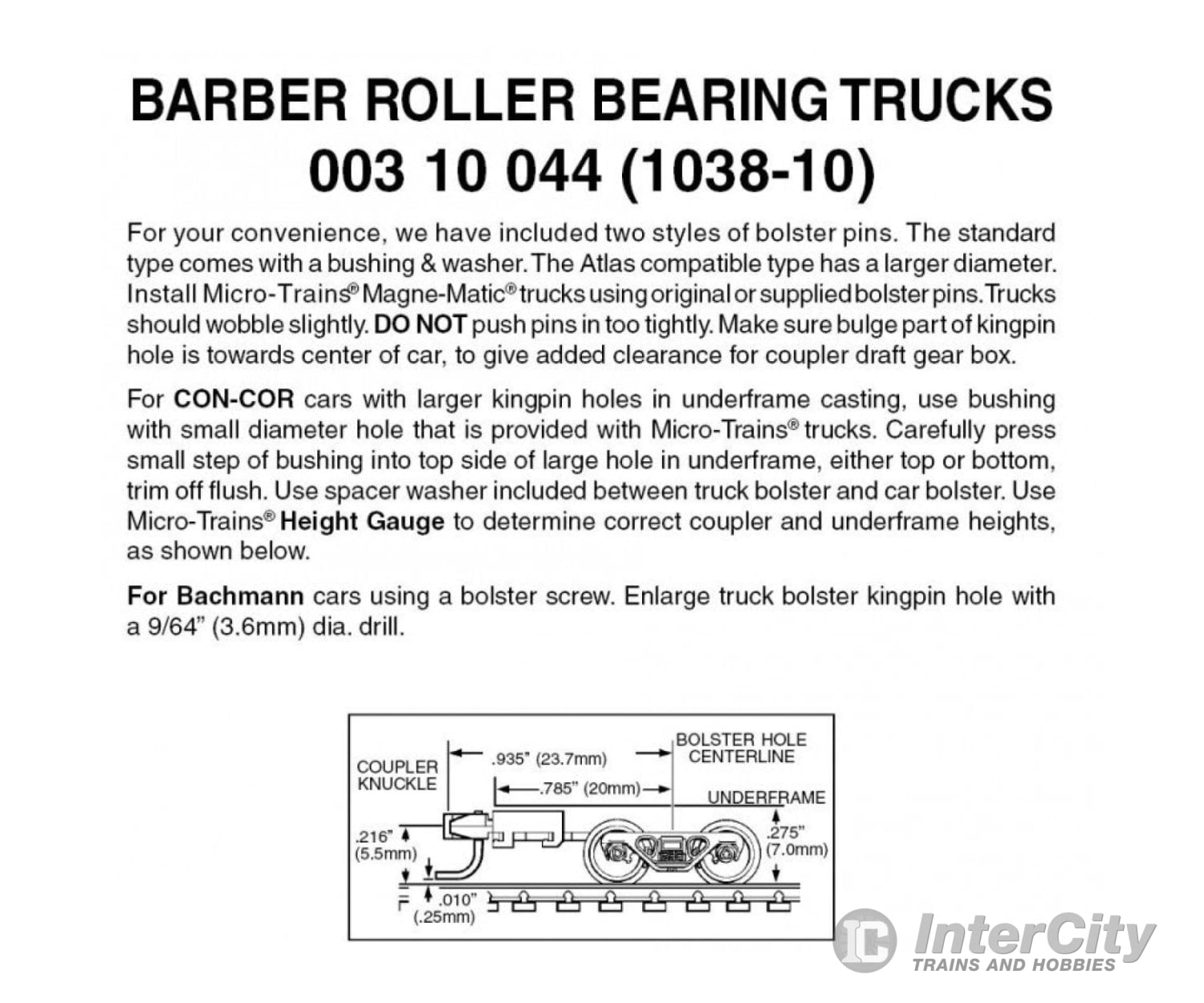 Micro Trains N 310044 Barber Roller-Bearing Trucks -- With Long Extended Couplers (Black) 10 Pairs &